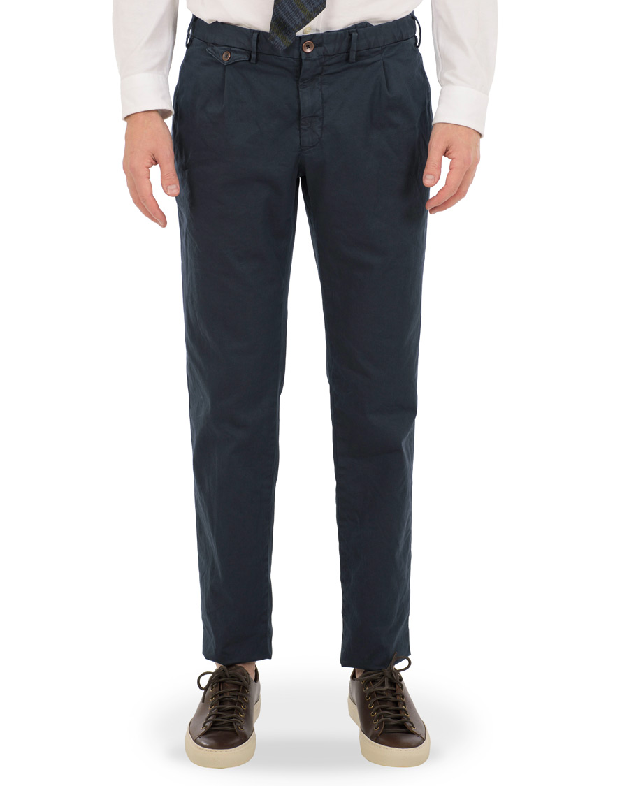 Herr | Byxor | Incotex | Slim Fit Single Pleated Trousers Navy