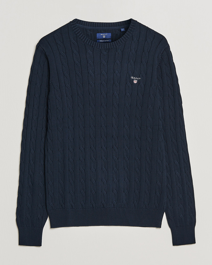 Herr | Tröjor | GANT | Cotton Cable Crew Neck Pullover Evening Blue