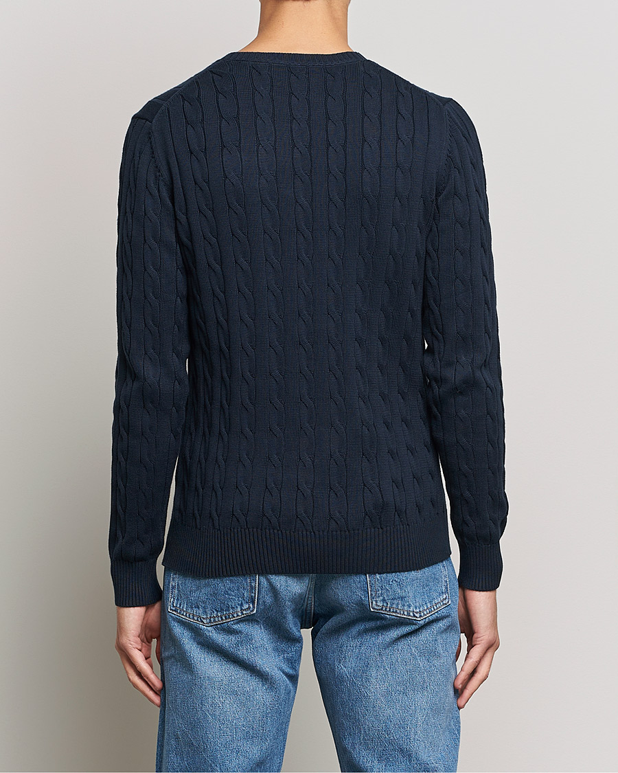 Herr | Tröjor | GANT | Cotton Cable Crew Neck Pullover Evening Blue