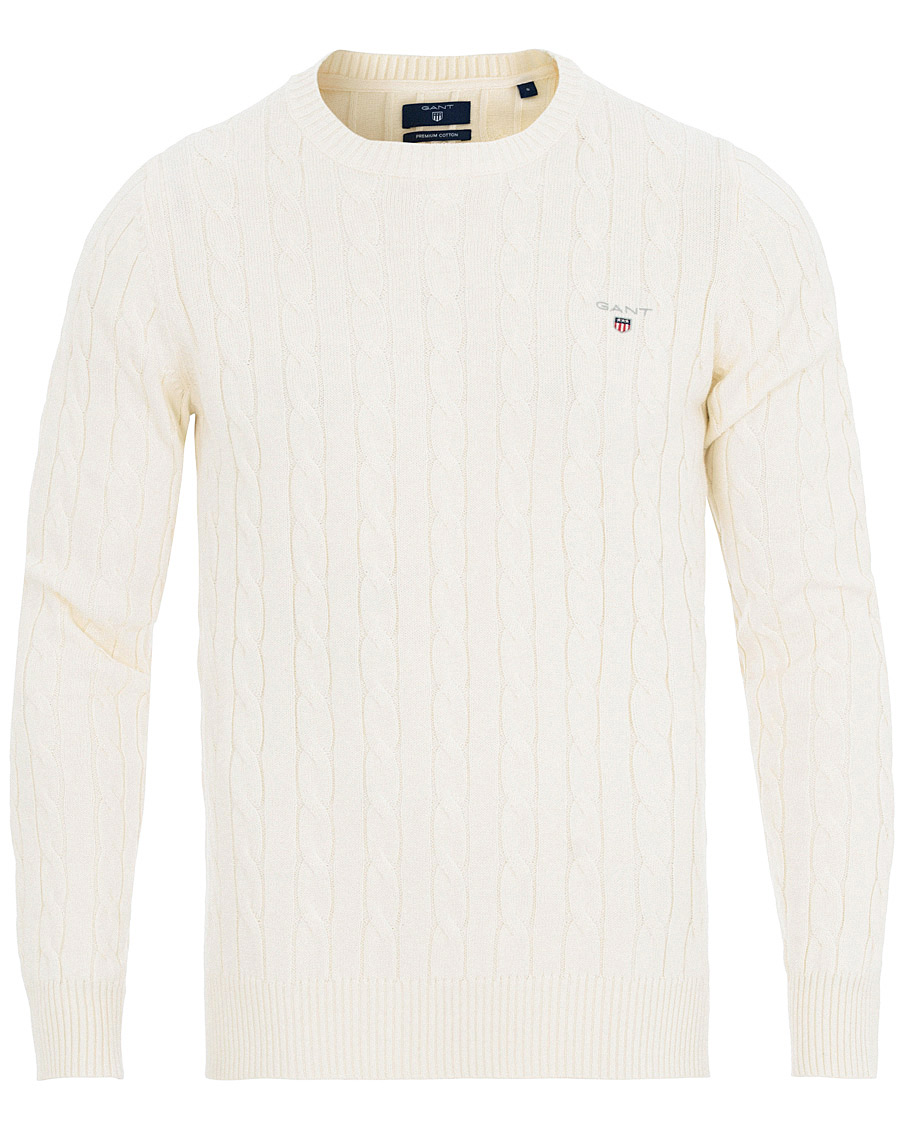 Herr | Tröjor | GANT | Cotton Cable Crew Neck Pullover Creem