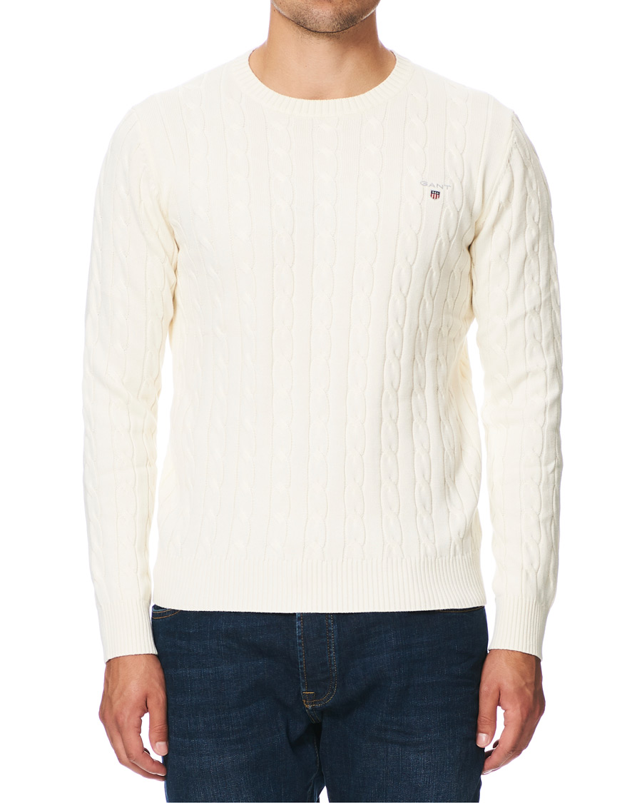 Herr | Tröjor | GANT | Cotton Cable Crew Neck Pullover Creem