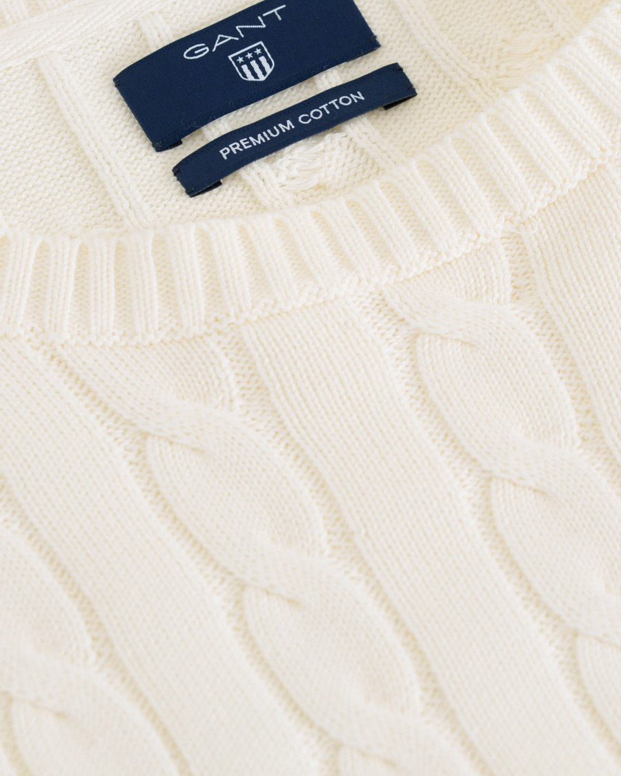 Herr | Tröjor | GANT | Cotton Cable Crew Neck Pullover Creem
