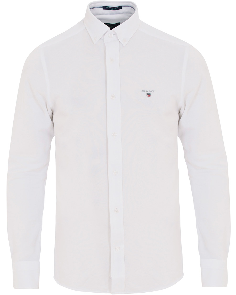 Herr | Skjortor | GANT | Slim Fit Tech Prep Pique Shirt White