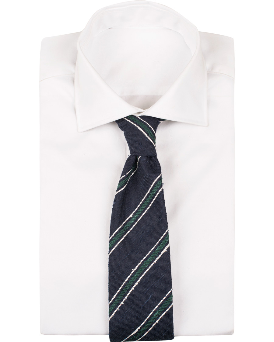 Herr | Drake's Woven Shantung Stripe 8 cm Tie Navy | Drake's | Woven Shantung Stripe 8 cm Tie Navy