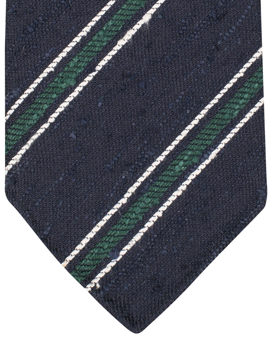 Herr | Drake's Woven Shantung Stripe 8 cm Tie Navy | Drake's | Woven Shantung Stripe 8 cm Tie Navy
