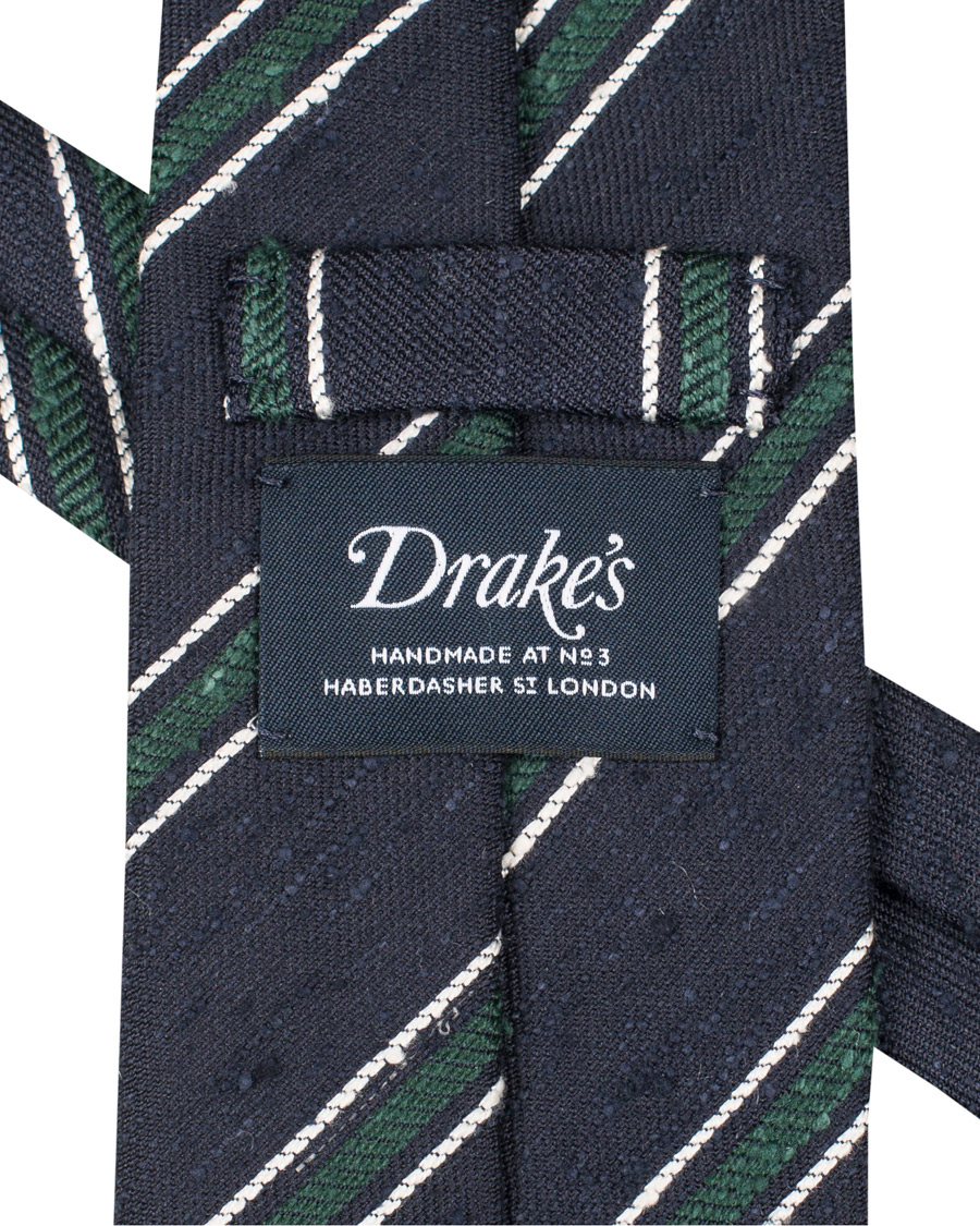 Herr | Drake's Woven Shantung Stripe 8 cm Tie Navy | Drake's | Woven Shantung Stripe 8 cm Tie Navy