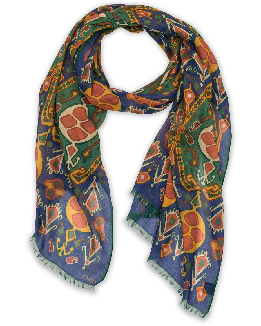 Herr | Drake's Cotton/Modal Floral Kelim Print Scarf Blue | Drake's | Cotton/Modal Floral Kelim Print Scarf Blue