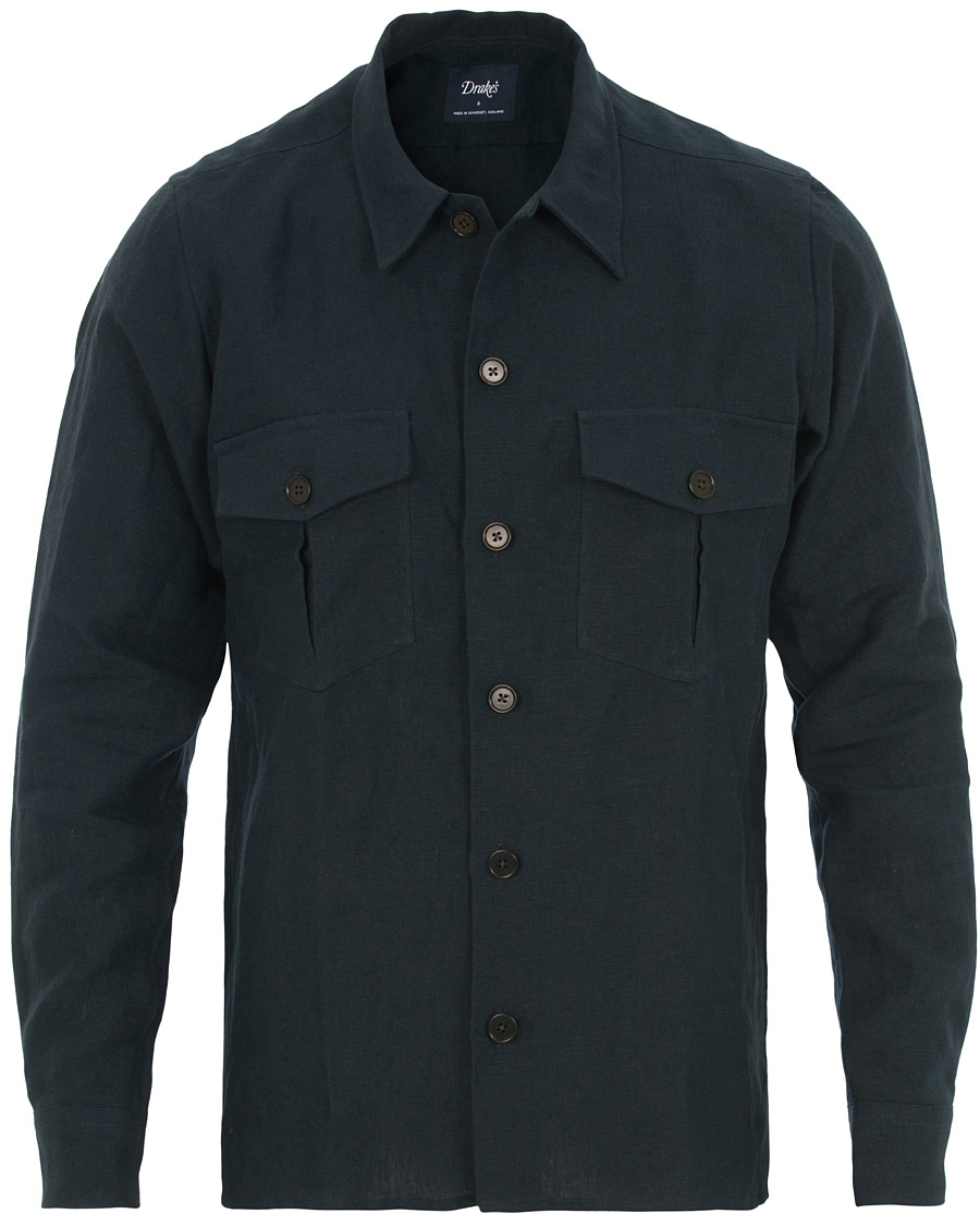 Herr | Skjortor | Drake's | Linen 2 Pocket Schacket Navy