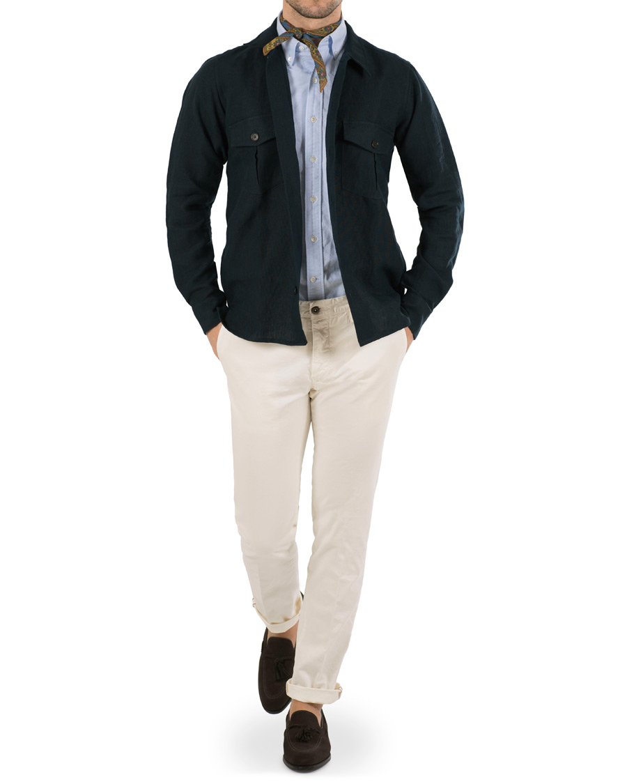 Herr | Skjortor | Drake's | Linen 2 Pocket Schacket Navy