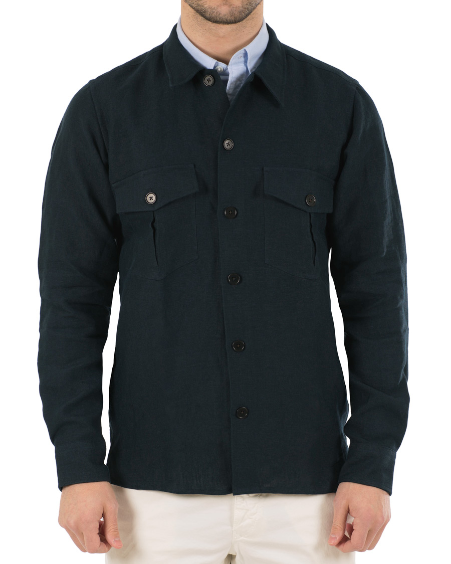 Herr | Skjortor | Drake's | Linen 2 Pocket Schacket Navy