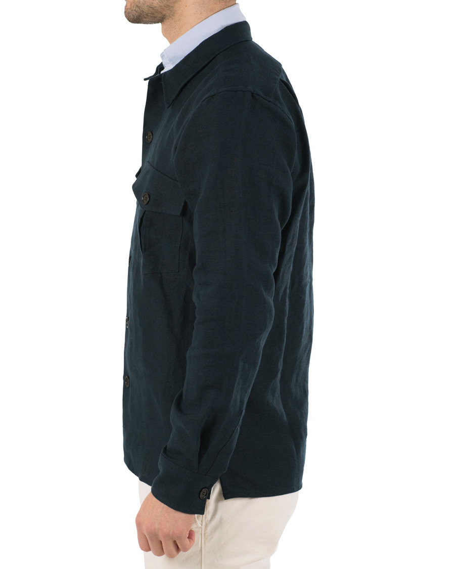 Herr | Skjortor | Drake's | Linen 2 Pocket Schacket Navy