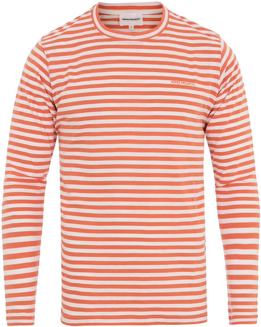 Herr | T-Shirts | Norse Projects | James Logo Stripe Long Sleeve Tee Burned Red