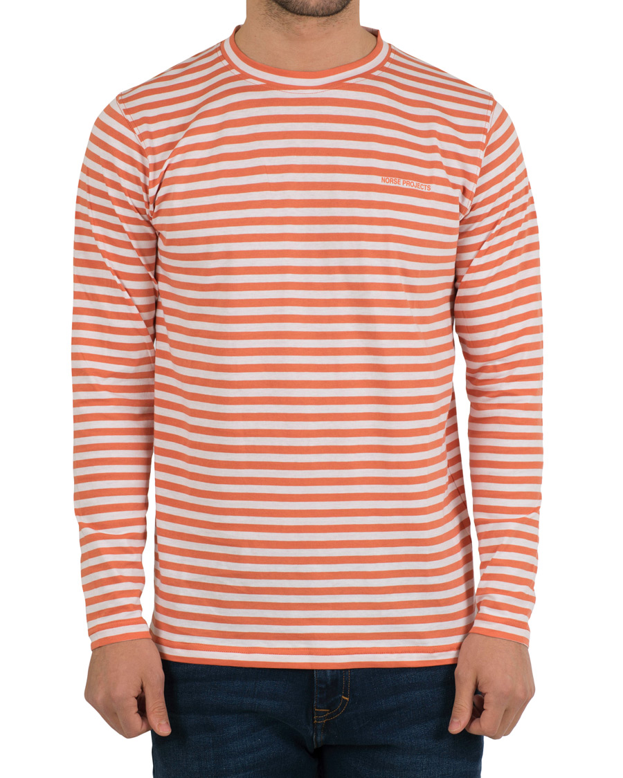 Herr | T-Shirts | Norse Projects | James Logo Stripe Long Sleeve Tee Burned Red