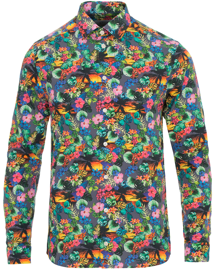 Herr | Skjortor | Eton | Super Slim Fit Printed Leafs Shirt Blue
