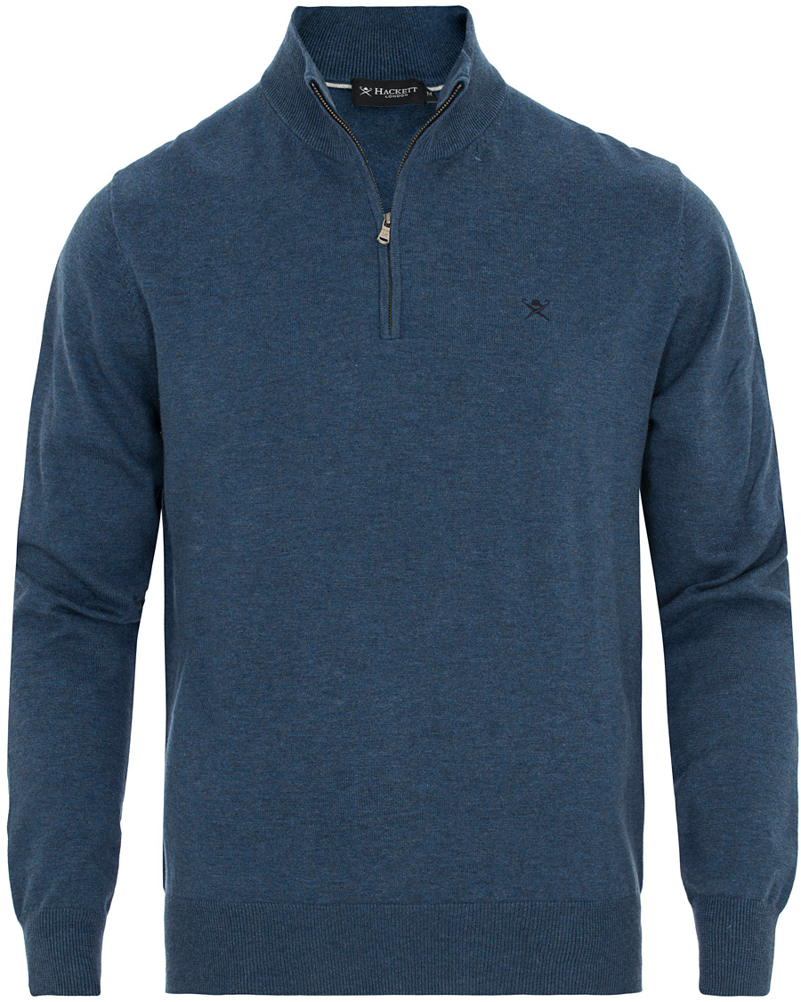 Herr | Tröjor | Hackett | Cotton/Silk Half Zip Dark Denim Blue