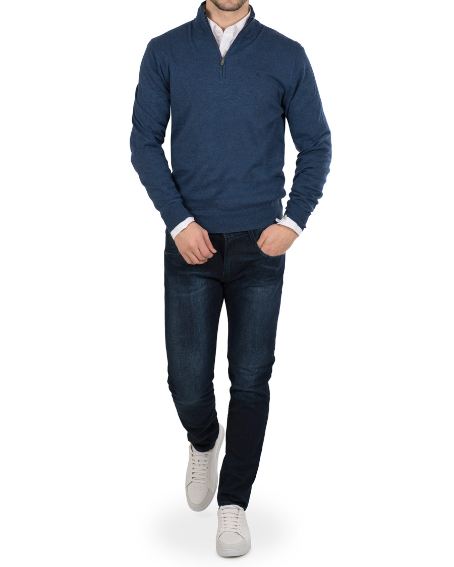 Herr | Tröjor | Hackett | Cotton/Silk Half Zip Dark Denim Blue
