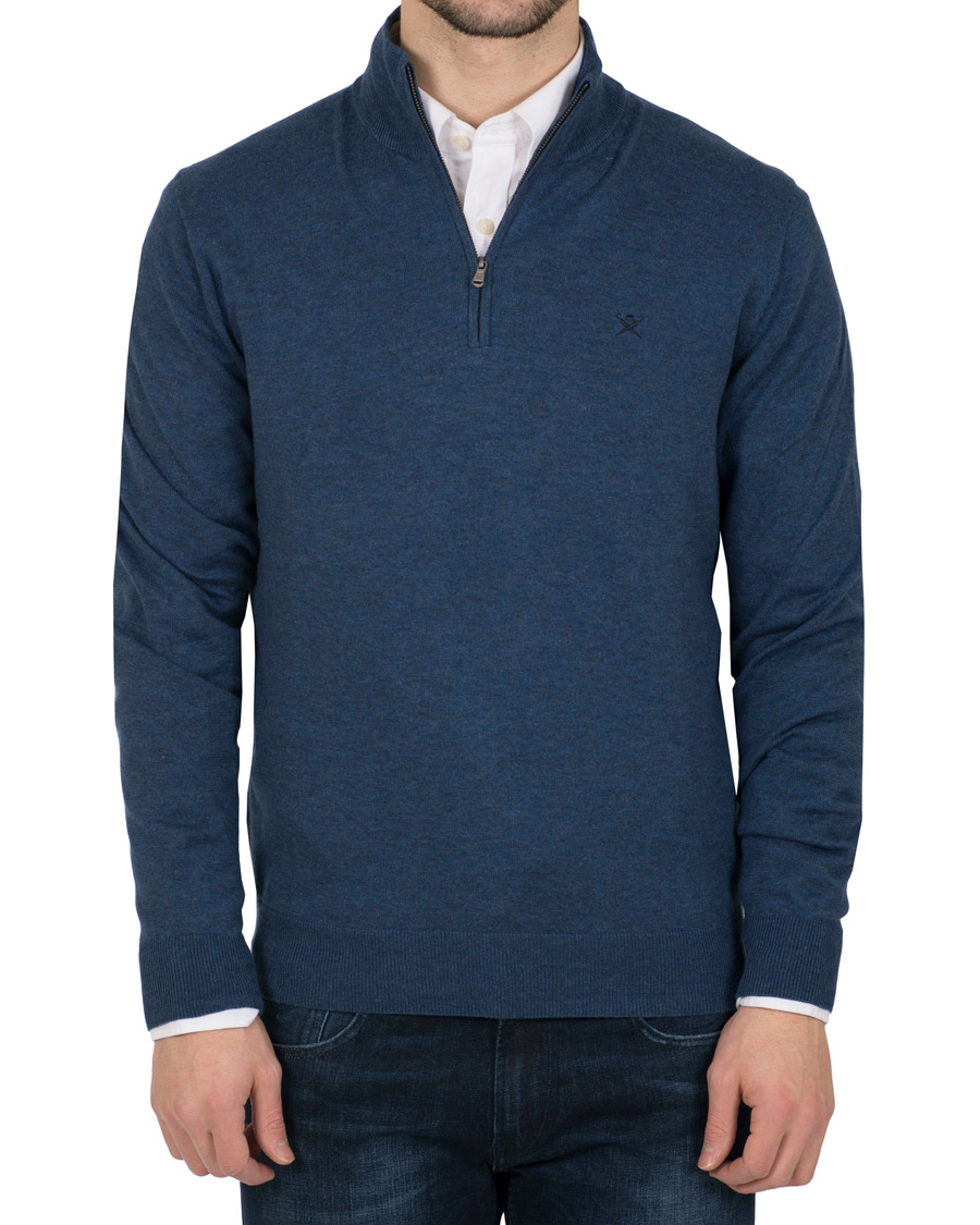 Herr | Tröjor | Hackett | Cotton/Silk Half Zip Dark Denim Blue