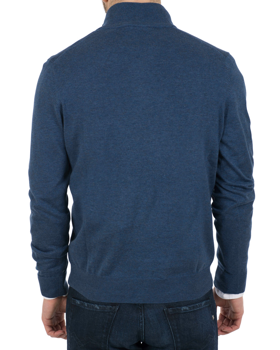 Herr | Tröjor | Hackett | Cotton/Silk Half Zip Dark Denim Blue