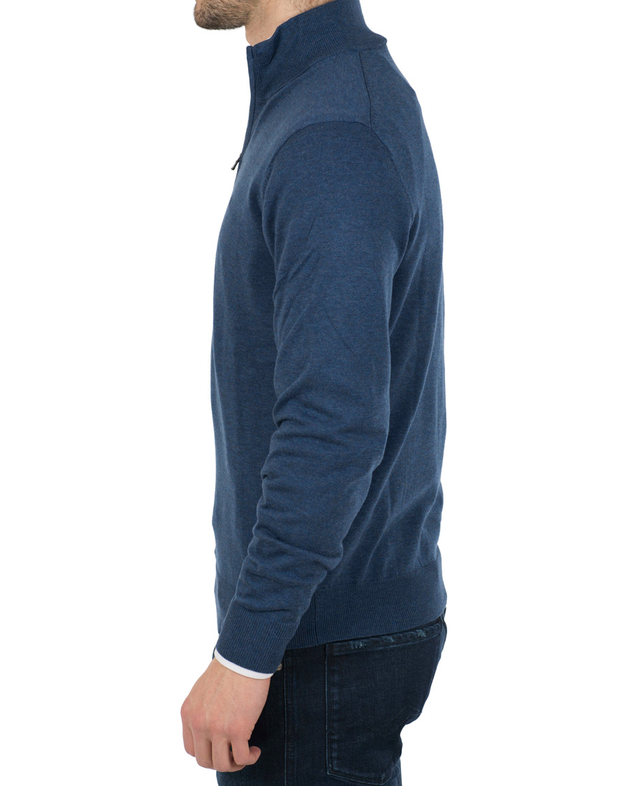 Herr | Tröjor | Hackett | Cotton/Silk Half Zip Dark Denim Blue
