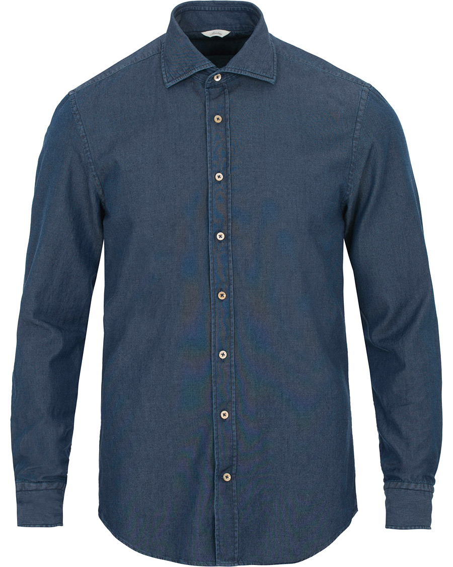 Herr | Skjortor | Stenströms | Slimline Garment Washed Shirt Dark Denim