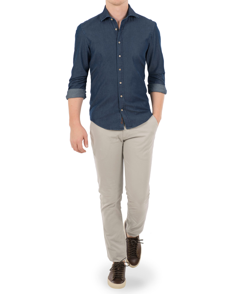 Herr | Skjortor | Stenströms | Slimline Garment Washed Shirt Dark Denim