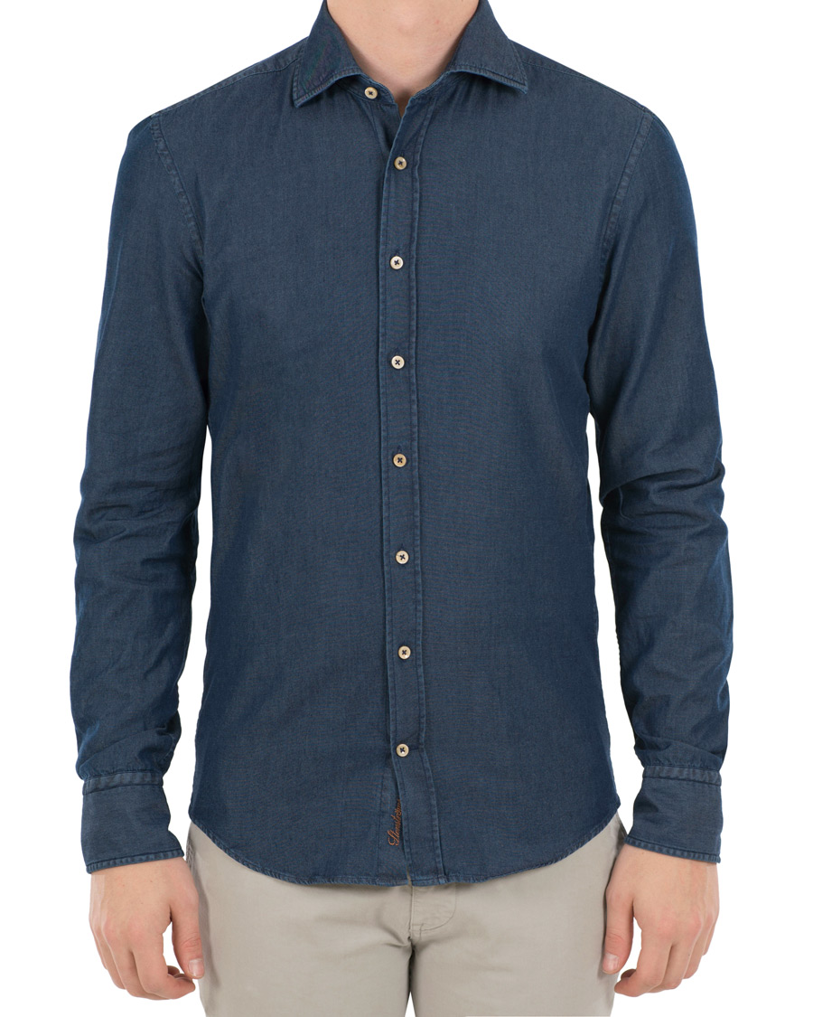 Herr | Skjortor | Stenströms | Slimline Garment Washed Shirt Dark Denim