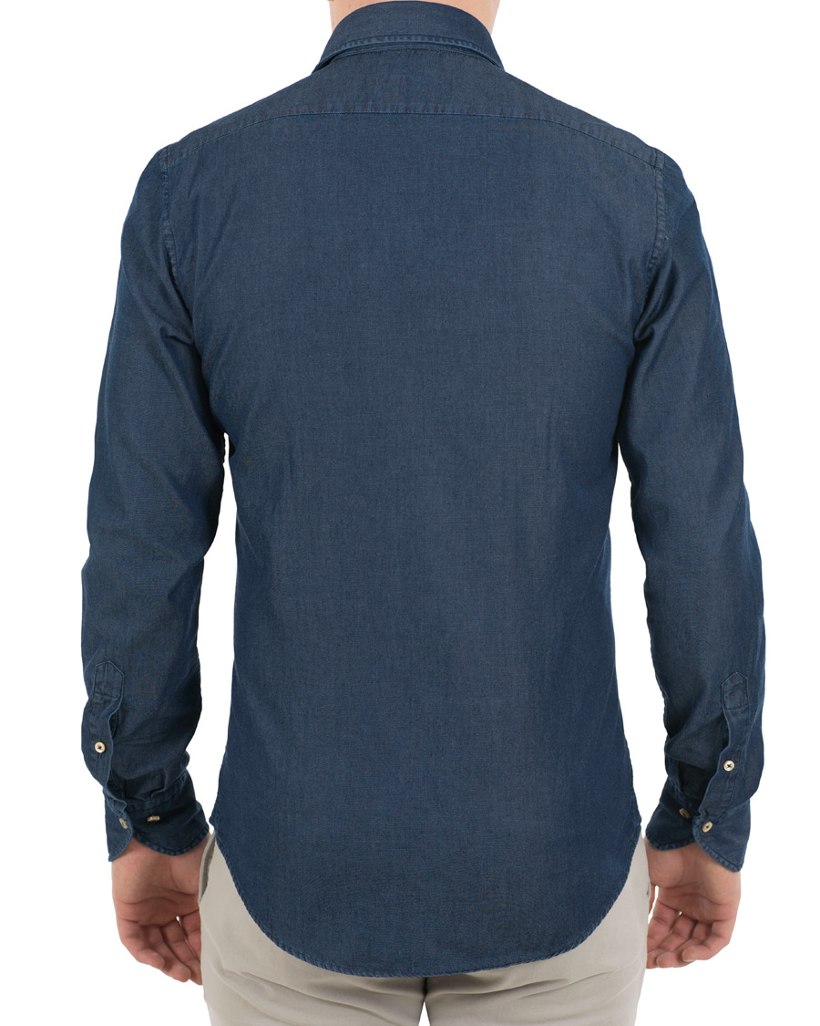 Herr | Skjortor | Stenströms | Slimline Garment Washed Shirt Dark Denim