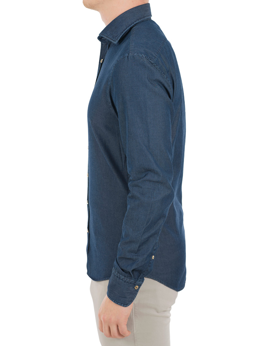 Herr | Skjortor | Stenströms | Slimline Garment Washed Shirt Dark Denim