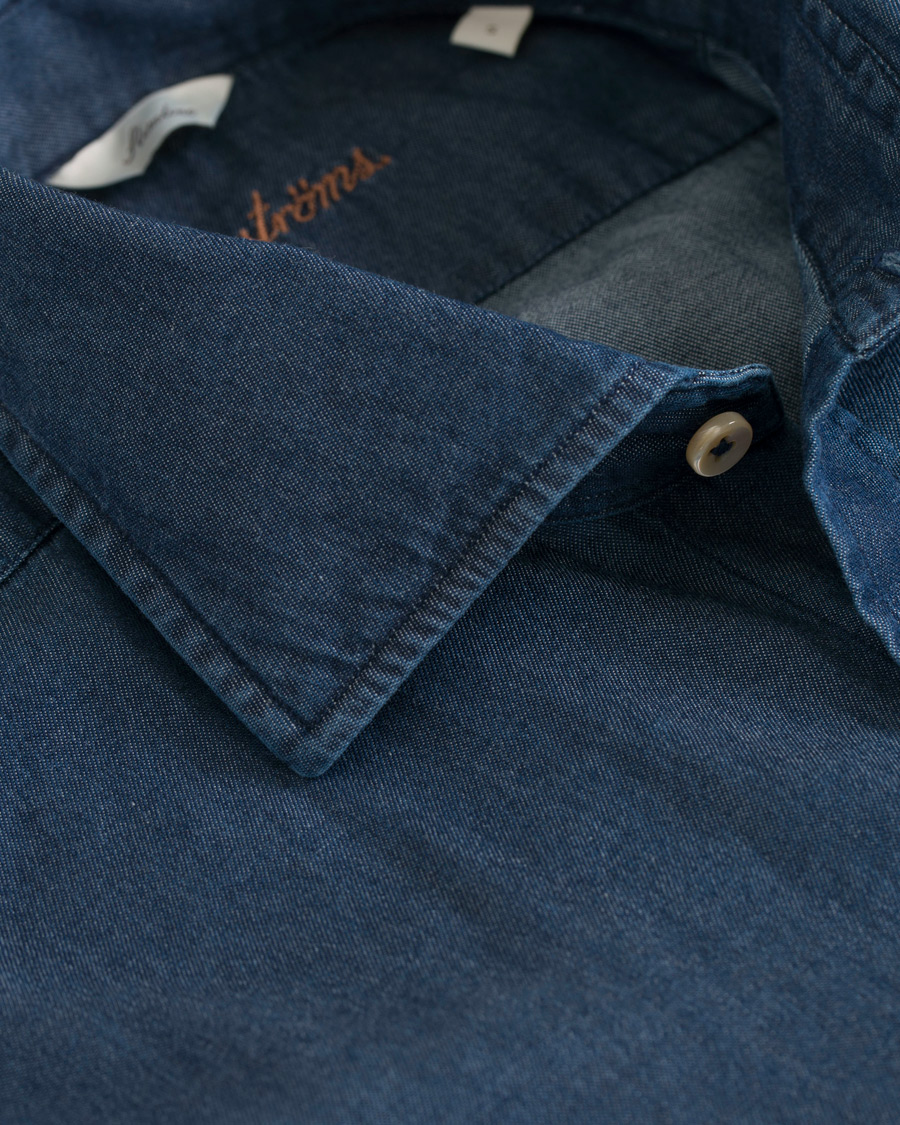 Herr | Skjortor | Stenströms | Slimline Garment Washed Shirt Dark Denim