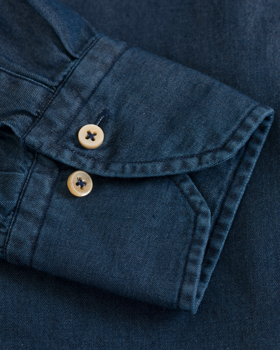Herr | Skjortor | Stenströms | Slimline Garment Washed Shirt Dark Denim
