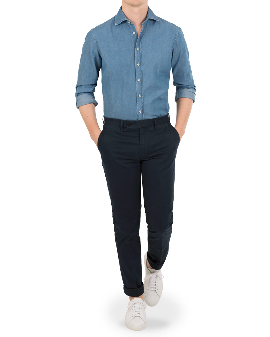 Herr | Skjortor | Stenströms | Fitted Body Garment Washed Shirt Light Denim