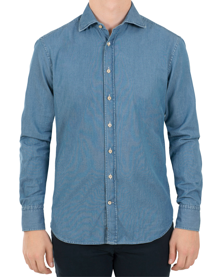 Herr | Skjortor | Stenströms | Fitted Body Garment Washed Shirt Light Denim