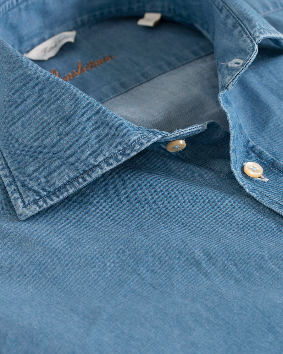 Herr | Skjortor | Stenströms | Fitted Body Garment Washed Shirt Light Denim
