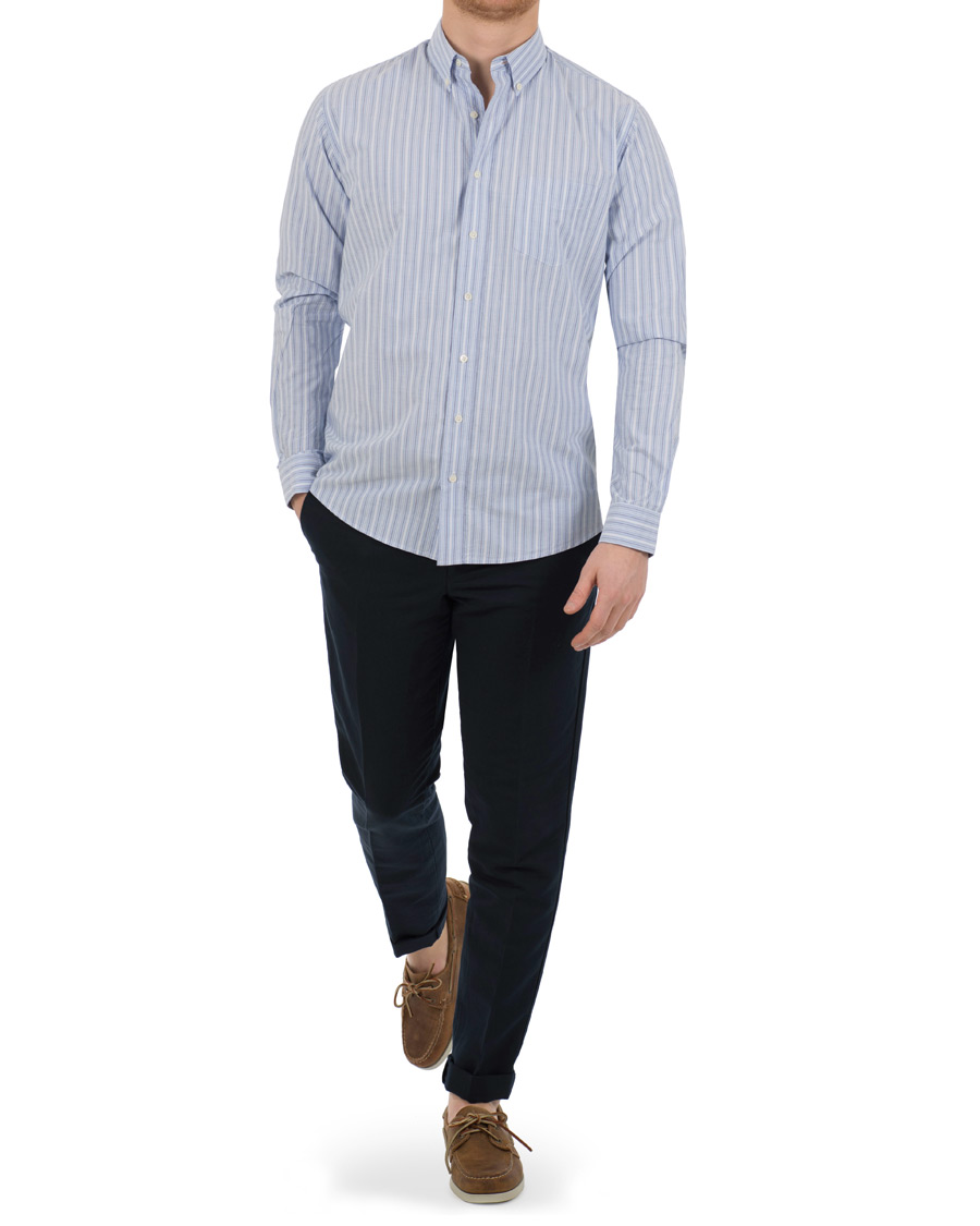 Herr | Skjortor | Schnayderman?s | Schnayderman’s Leisure Barre Faded Stripe Cotton Shirt Blue