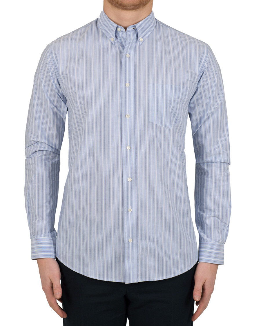 Herr | Skjortor | Schnayderman?s | Schnayderman’s Leisure Barre Faded Stripe Cotton Shirt Blue