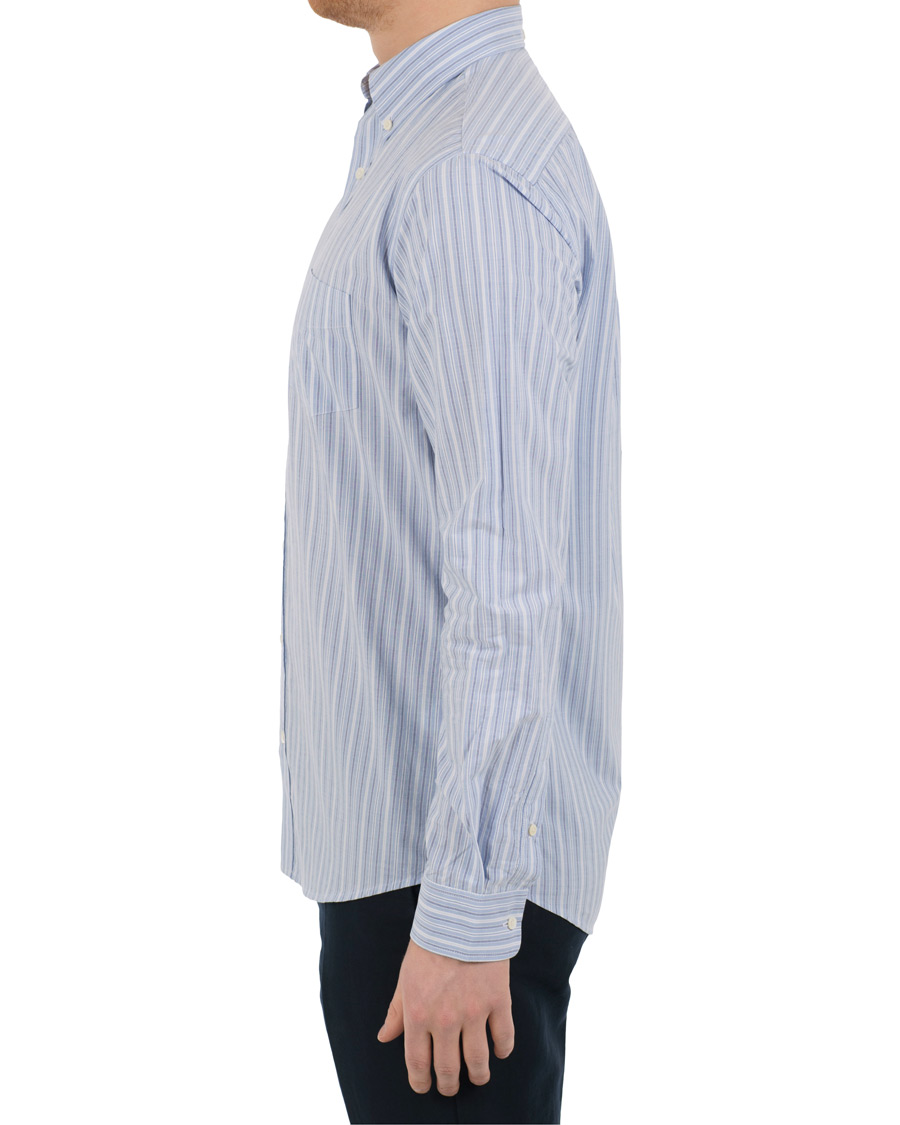 Herr | Skjortor | Schnayderman?s | Schnayderman’s Leisure Barre Faded Stripe Cotton Shirt Blue