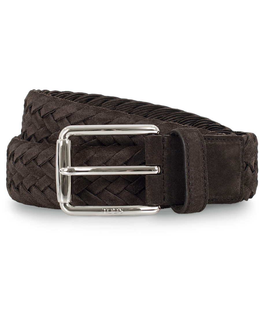 Herr | Tod's Intreccio Woven Belt 3,5 cm Dark Brown Suede | Tod's | Intreccio Woven Belt 3,5 cm Dark Brown Suede