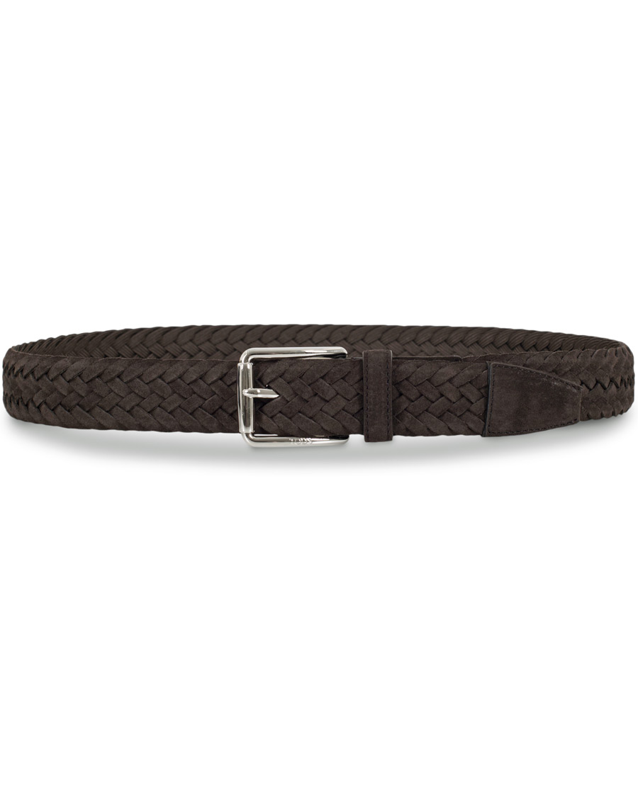 Herr | Tod's Intreccio Woven Belt 3,5 cm Dark Brown Suede | Tod's | Intreccio Woven Belt 3,5 cm Dark Brown Suede