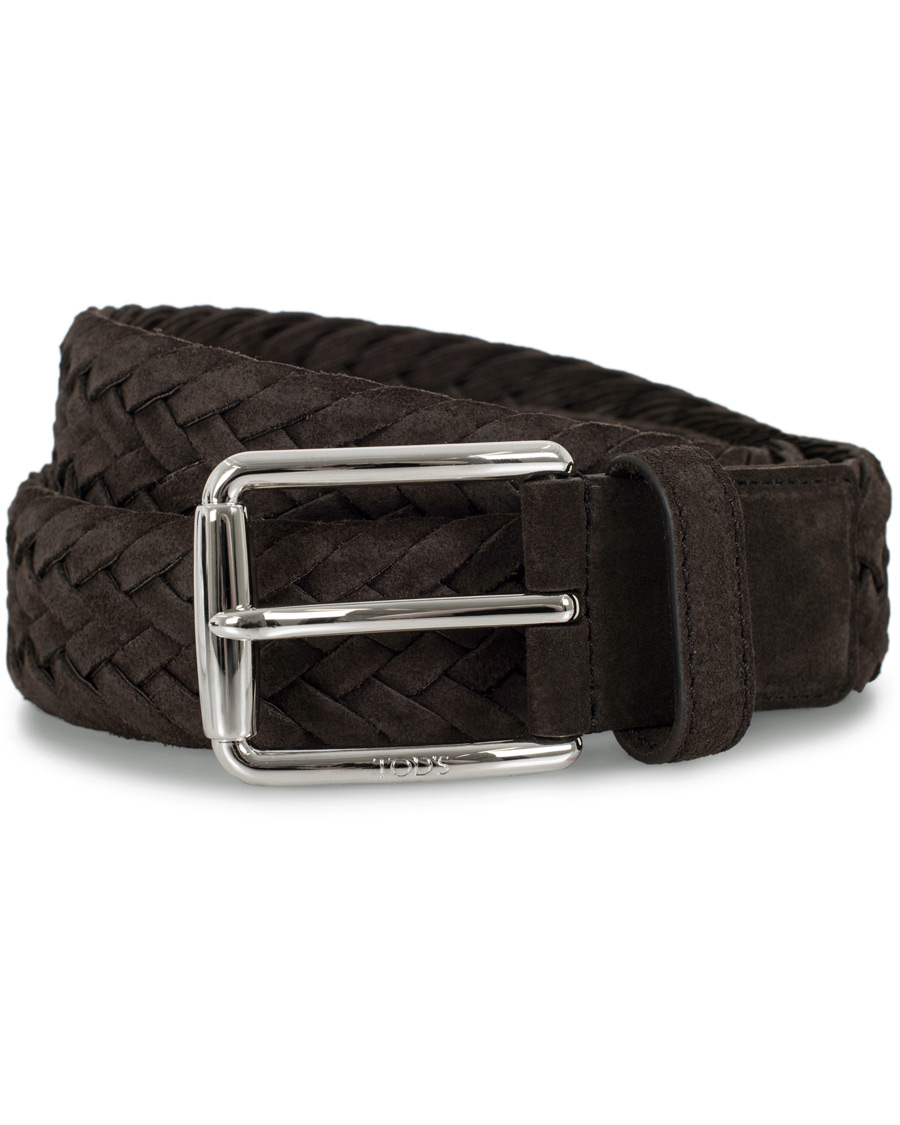 Herr | Tod's Intreccio Woven Belt 3,5 cm Dark Brown Suede | Tod's | Intreccio Woven Belt 3,5 cm Dark Brown Suede