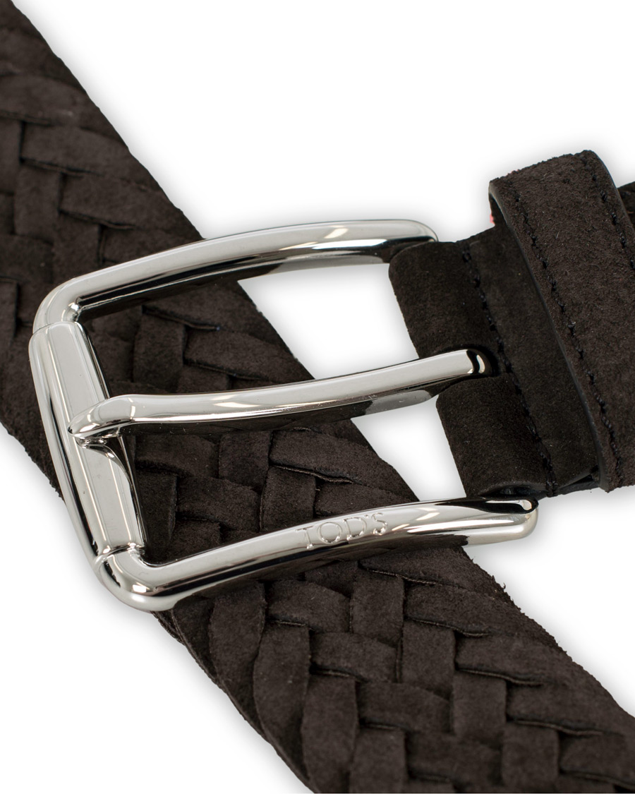 Herr | Tod's Intreccio Woven Belt 3,5 cm Dark Brown Suede | Tod's | Intreccio Woven Belt 3,5 cm Dark Brown Suede