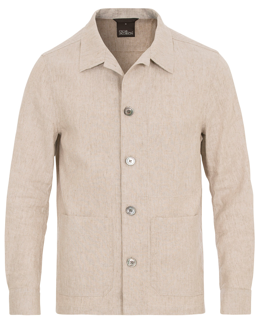 Herr | Jackor | Oscar Jacobson | Hannes Cotton/Linen Garment Wash Shirt Jacket Beige