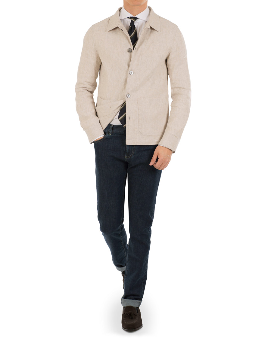 Herr | Jackor | Oscar Jacobson | Hannes Cotton/Linen Garment Wash Shirt Jacket Beige