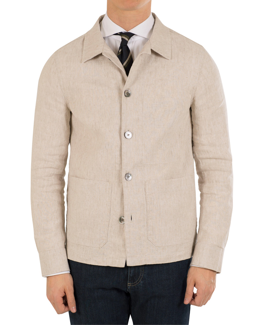 Herr | Jackor | Oscar Jacobson | Hannes Cotton/Linen Garment Wash Shirt Jacket Beige
