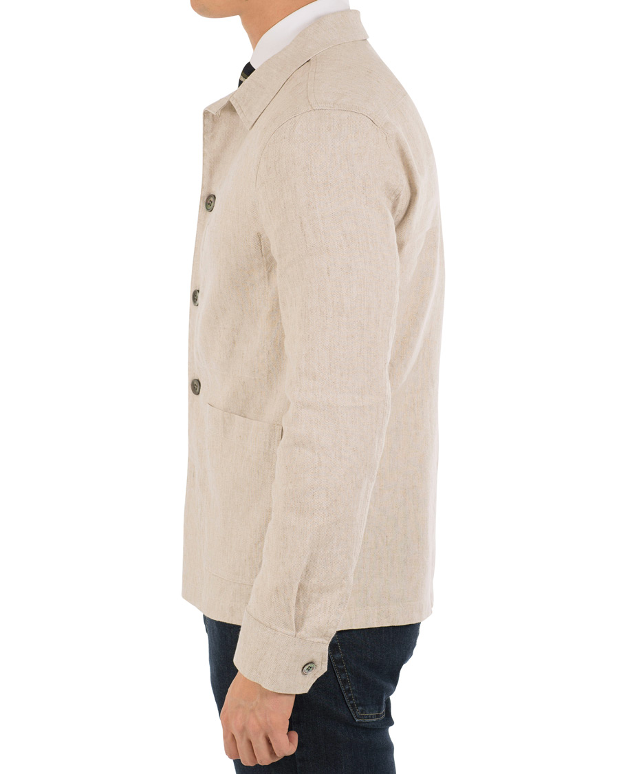 Herr | Jackor | Oscar Jacobson | Hannes Cotton/Linen Garment Wash Shirt Jacket Beige