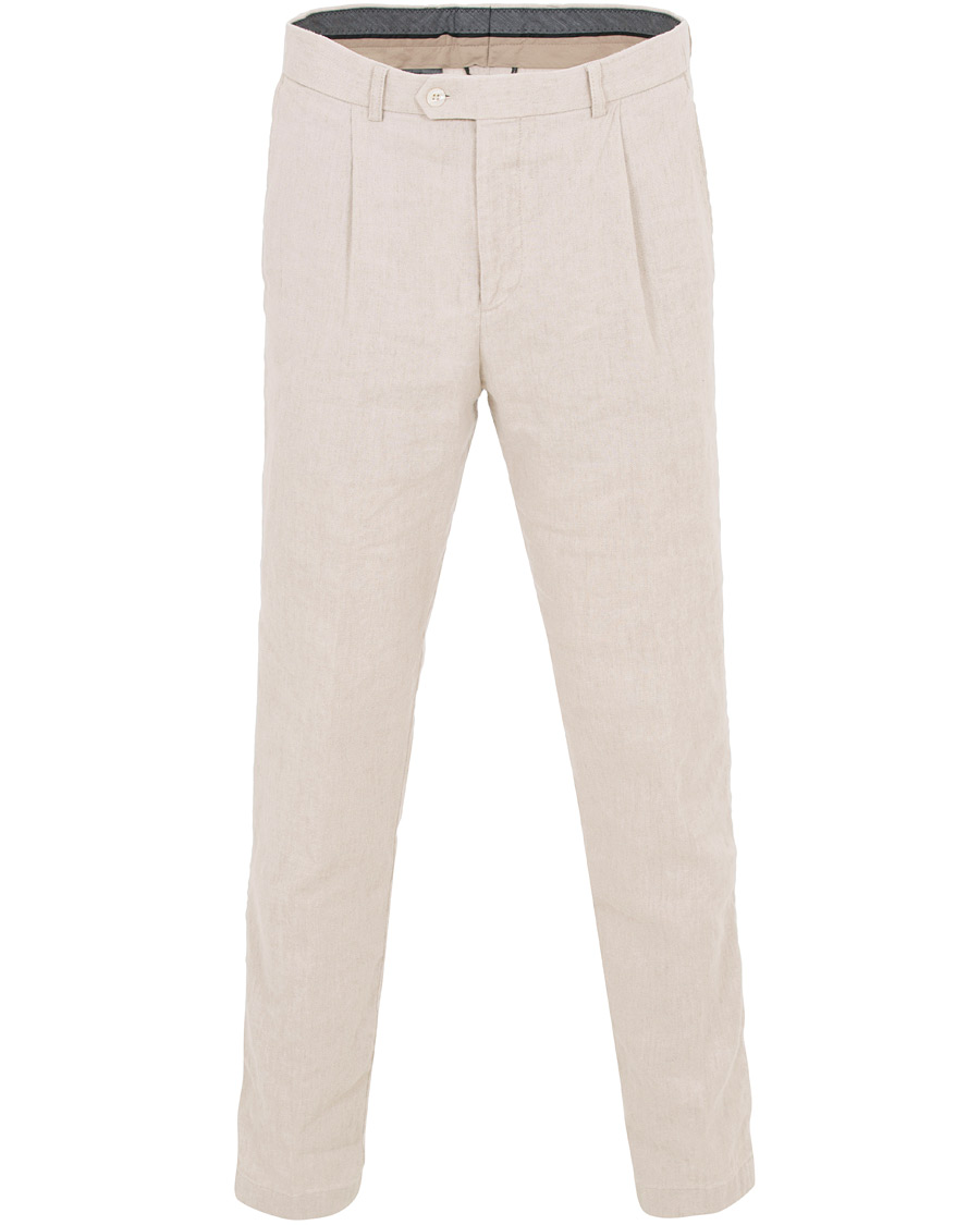 Herr | Byxor | Oscar Jacobson | Delon Cotton/Linen Garment Wash Pleated Trousers Beige