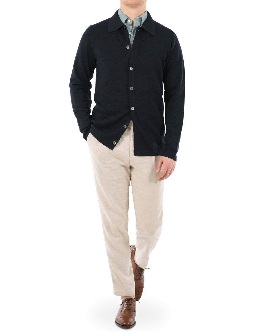 Herr | Byxor | Oscar Jacobson | Delon Cotton/Linen Garment Wash Pleated Trousers Beige
