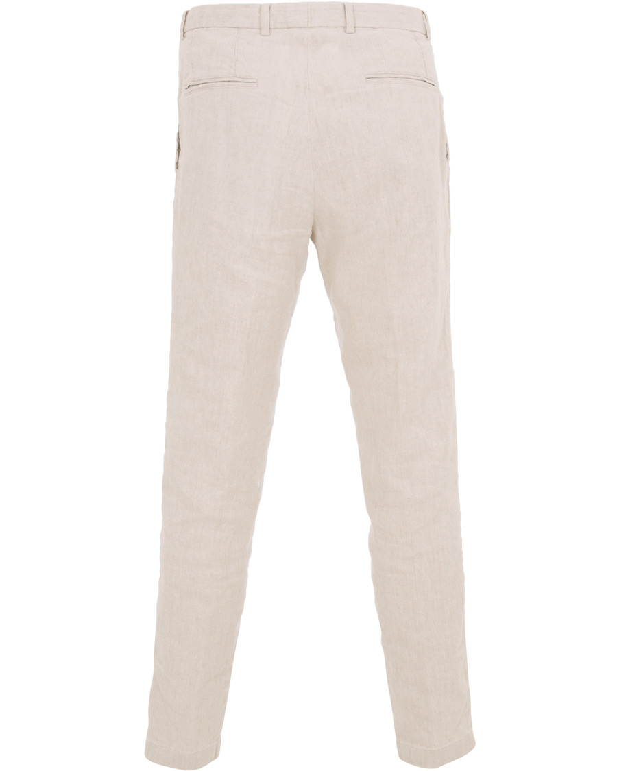Herr | Byxor | Oscar Jacobson | Delon Cotton/Linen Garment Wash Pleated Trousers Beige