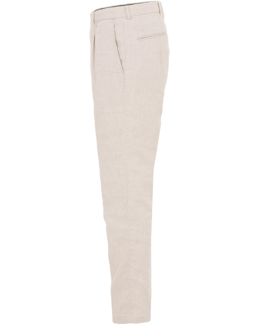 Herr | Byxor | Oscar Jacobson | Delon Cotton/Linen Garment Wash Pleated Trousers Beige
