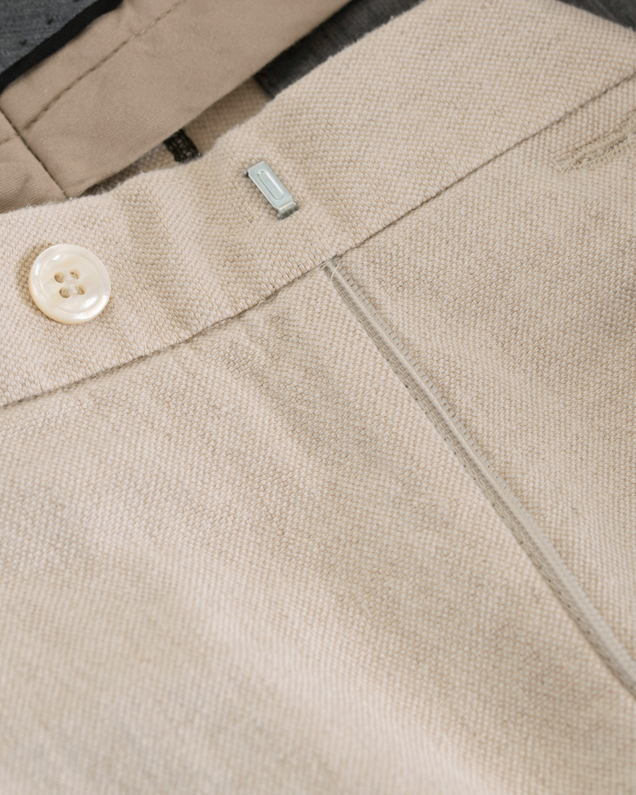 Herr | Byxor | Oscar Jacobson | Delon Cotton/Linen Garment Wash Pleated Trousers Beige