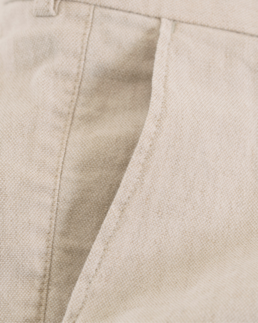 Herr | Byxor | Oscar Jacobson | Delon Cotton/Linen Garment Wash Pleated Trousers Beige